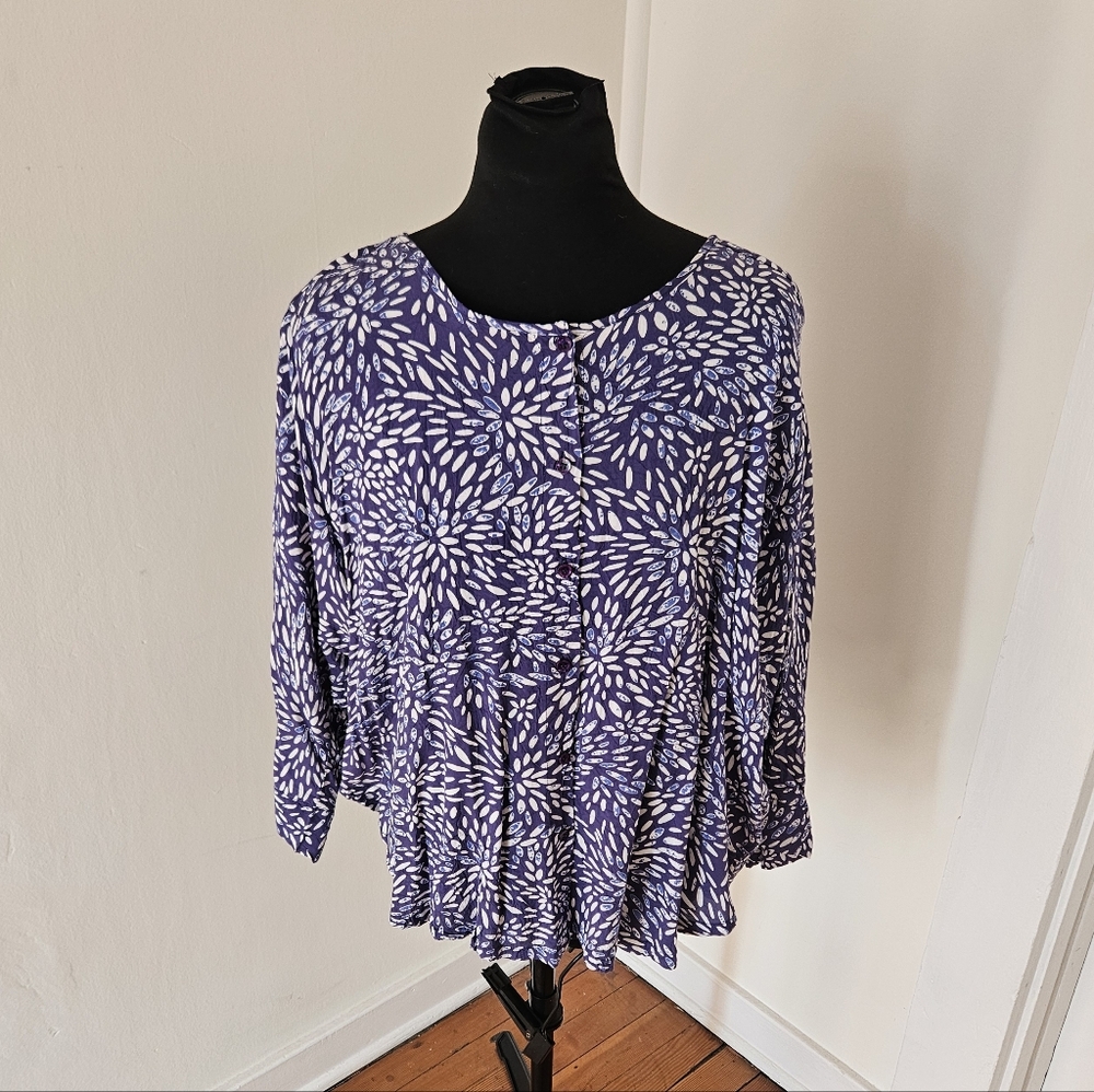 Masai Dolman Sleeve Viscose Blue White Print Lagenlook Top Women S
